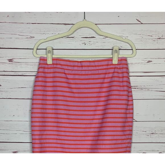 J.Crew Women's Size 10P Petite Pink Striped Pencil Cotton Spring Summer Skirt - Picture 2 of 11